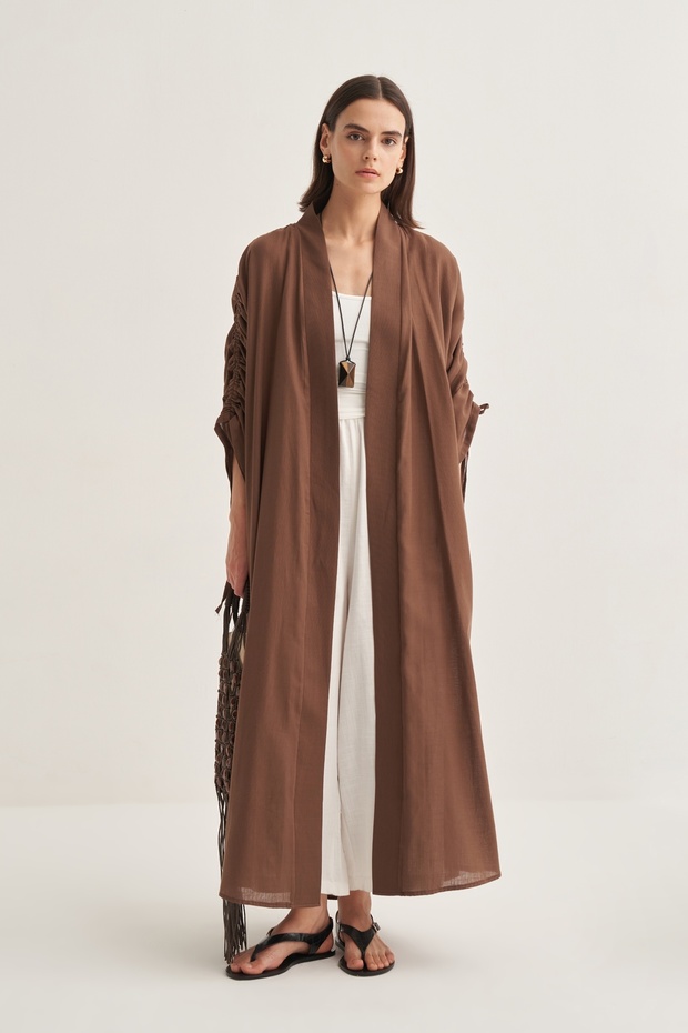 Women's Organic Cotton Drawstring Detailed Abaya Brown