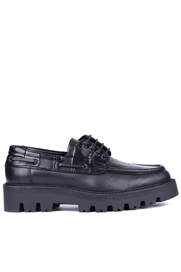- Black Genuine Leather Croco Pattern Lace-Up Men's Casual Shoes 115-K512