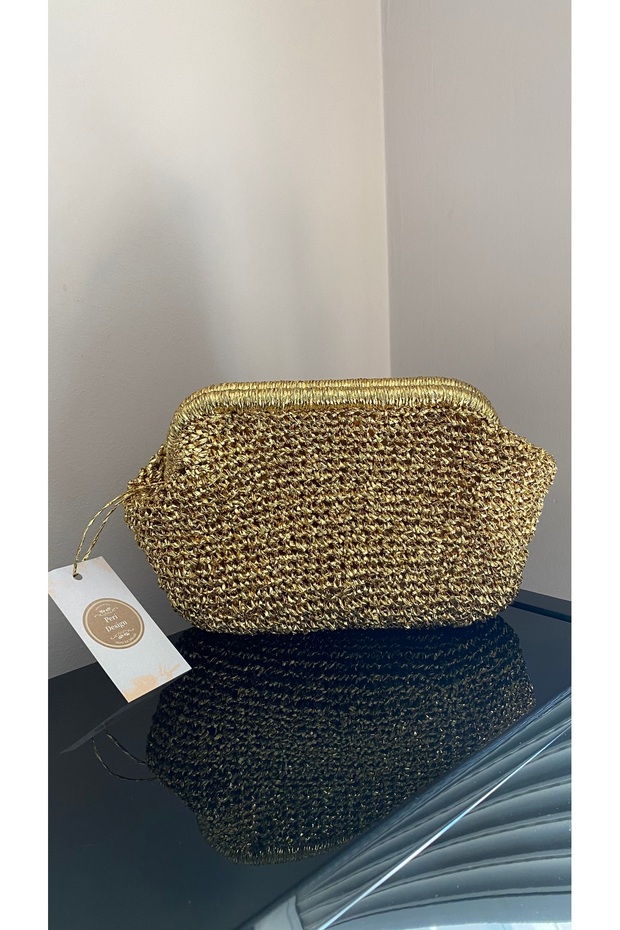 Peridesign Gold Hand Knitted Portfolio Bag 25X20Cm Lined and Shipped on the Same Day