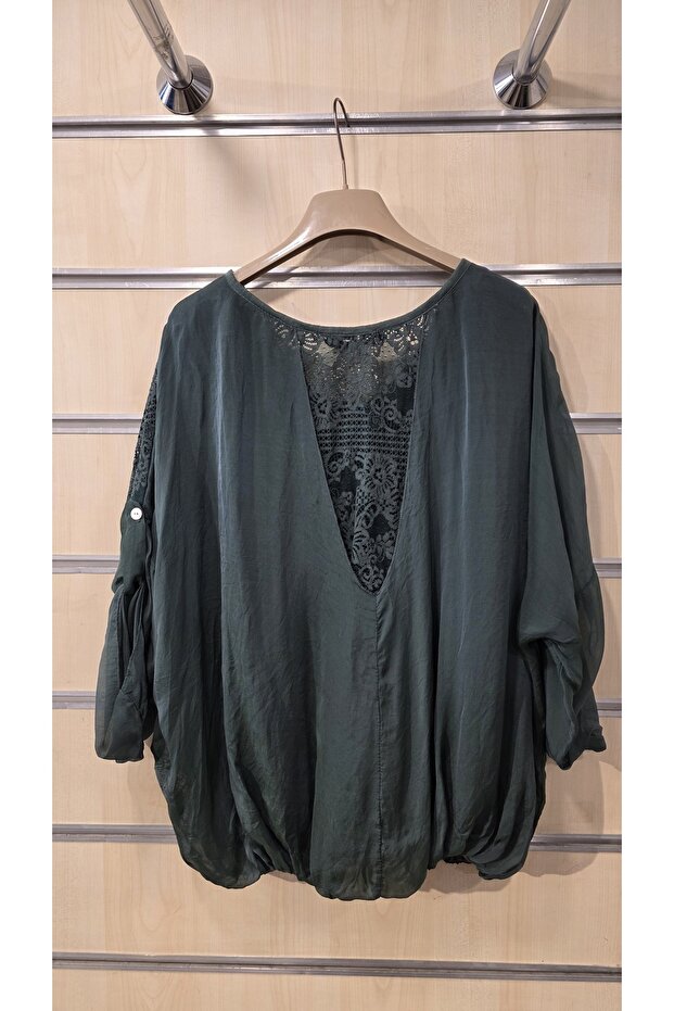 İpek Bluz 3 Düğmeli Dantelli - 4