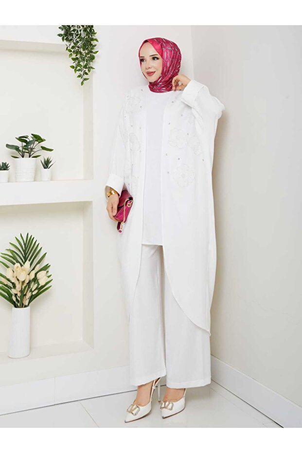 Floral Beaded Double Kimono Suit
