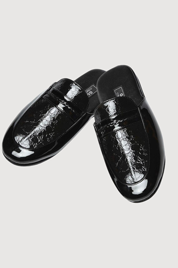 Men's Artificial Shiny Black Patent Leather House Slippers Groom Gift Vr.Gc.03.T65.Y09