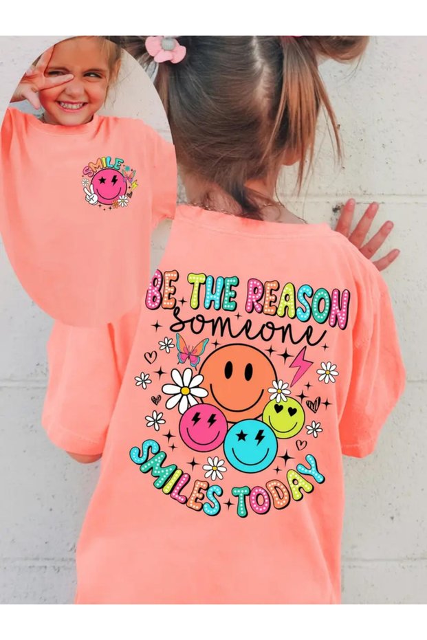 Girls Peach Emoji Graphic Print T-Shirt