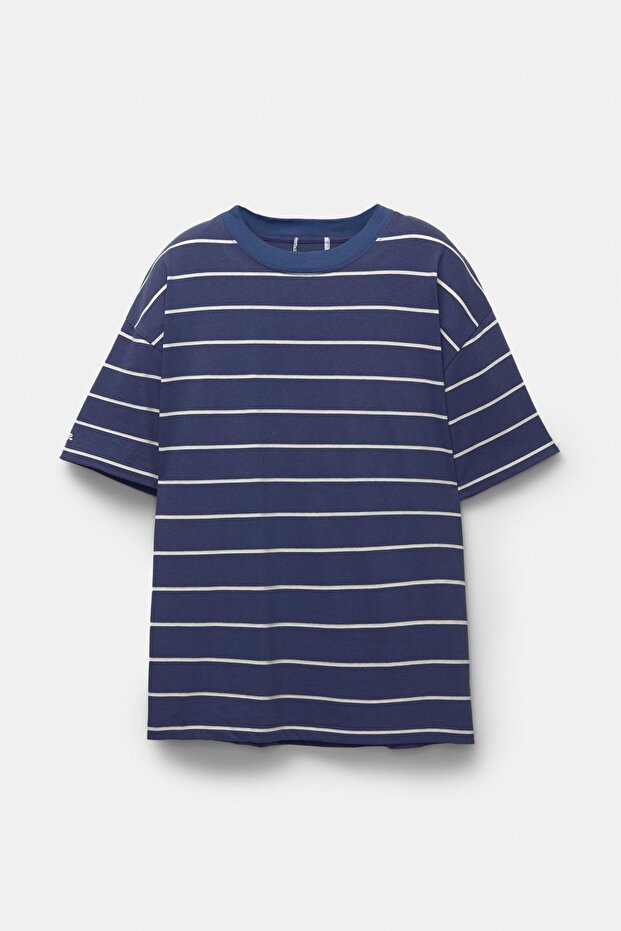 Mavi çizgili t-shirt - 5