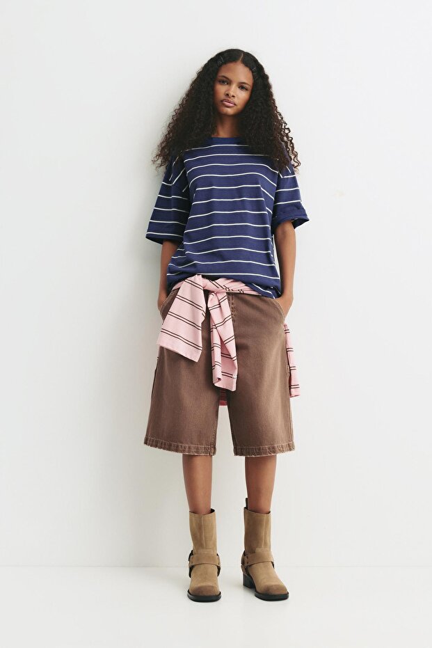 Mavi çizgili t-shirt - 2