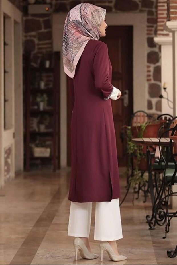 Taş İşlemeli Ceket Mürdüm - 1