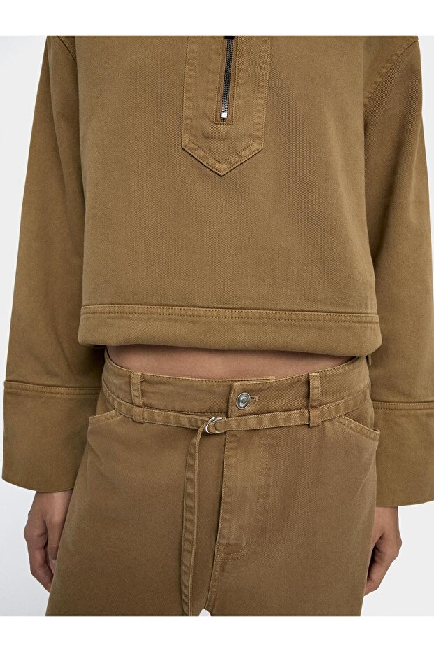 Fermuarlı Denim Gömlek - 4