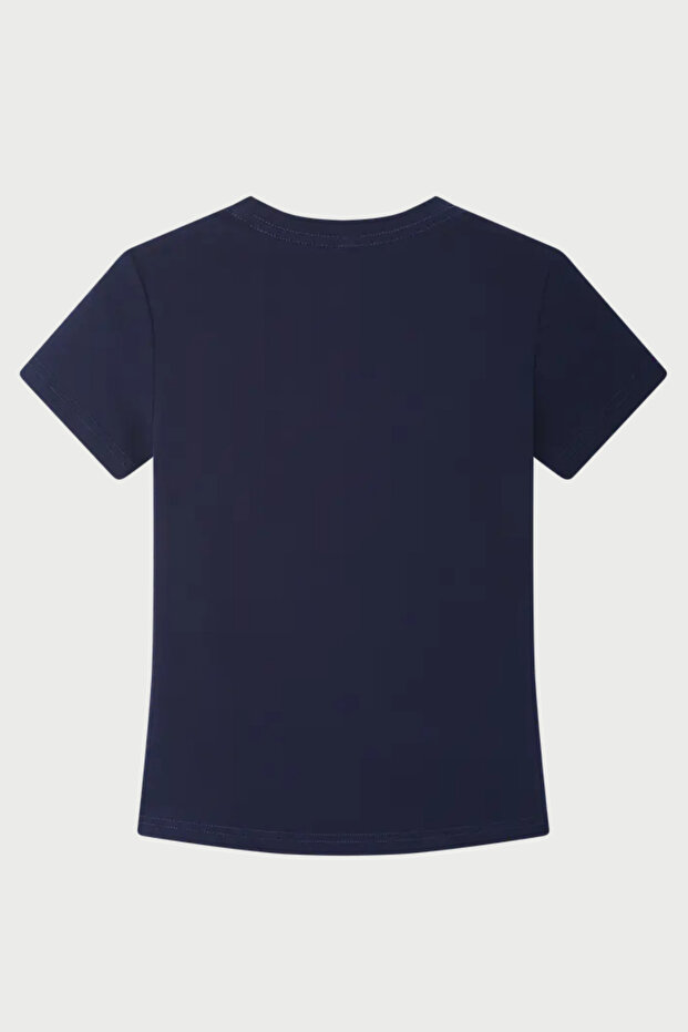 Lacivert Bisiklet Yaka Basic Kadın Tişört - 5