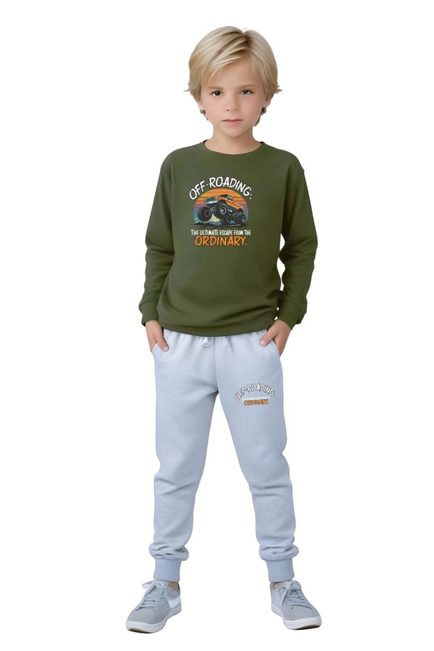 Round Neck Off Road Printed Detail Boy's Track Suit