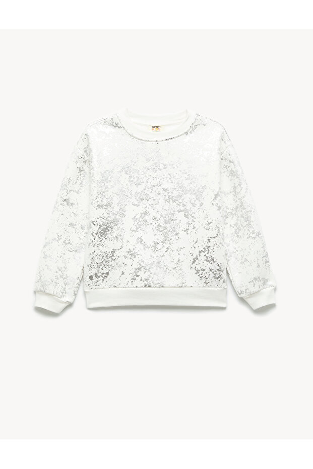 سويت شيرت بناتي منقوش باللون الإيكرو 6Wkg10073Ak