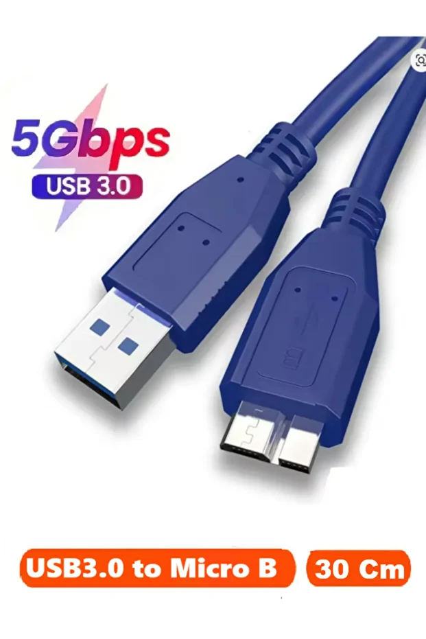 USB 3.0 Taşınabilir HDD Harddisk Hard Disk Kablosu (30 Cm Mavi) Micro Usb-B, 5 Gbps - 1