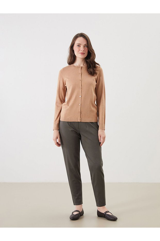 Khaki Elastic Waist Carrot Cut Women's Trousers