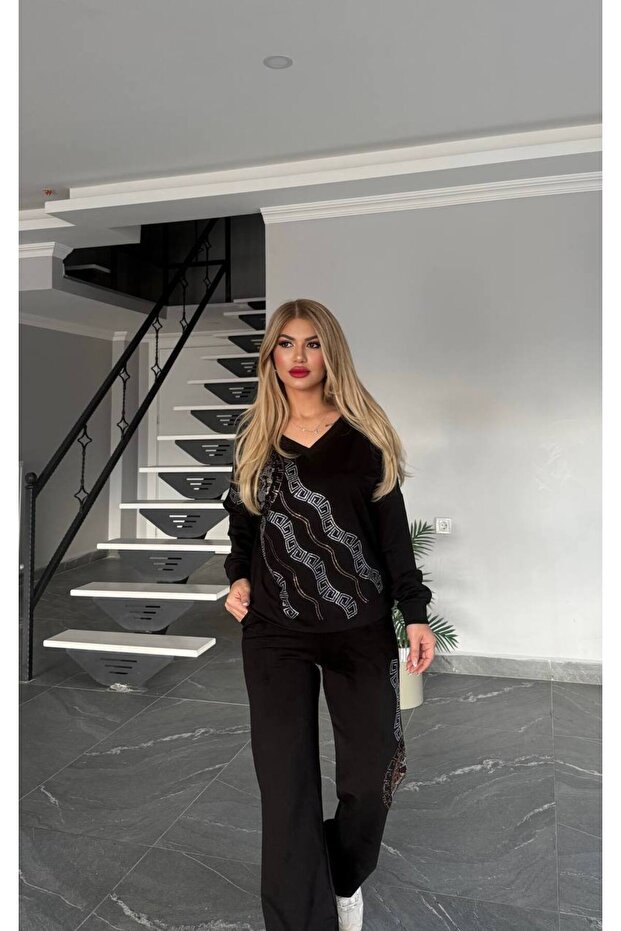 Stone Print Patterned Bottom Top Set - 1