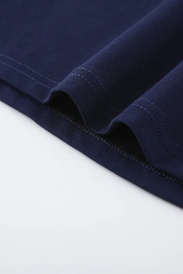 Lacivert Bisiklet Yaka Basic Kadın Tişört - 6