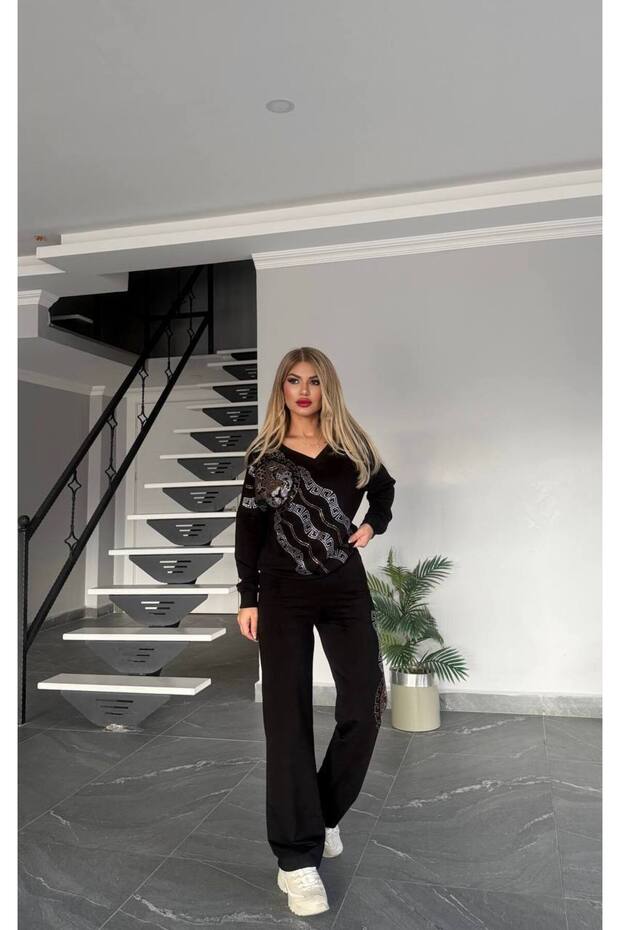 Stone Print Patterned Bottom Top Set - 3