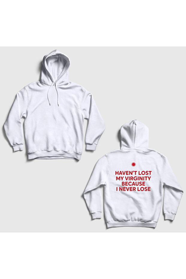 سويت شيرت بقلنسوة مطبوع عليه ظهر أبيض للجنسين من Because I Never Lose Virginity 565850tt