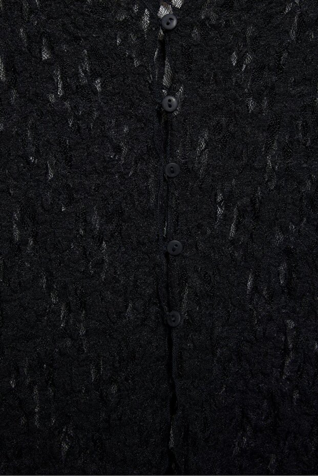 Uzun kollu dantel top - 6