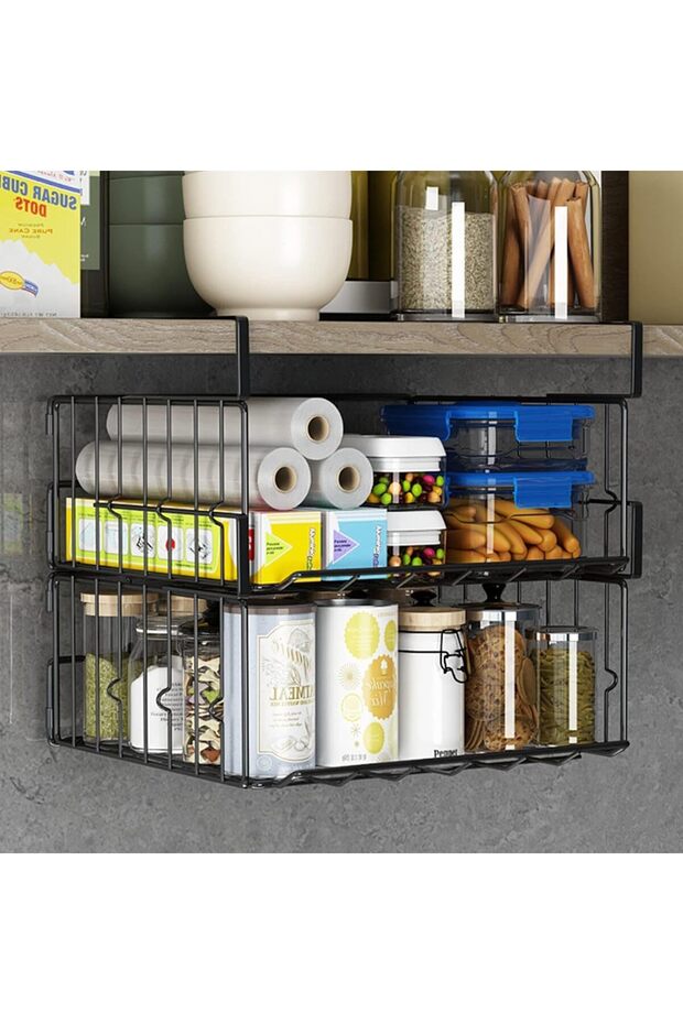 2-Pack Hanging Kitchen Under Shelf Storage Organizer Basket for Cabinet Wire Baskets