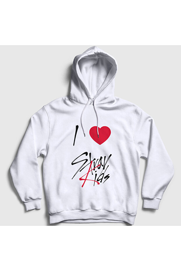 Unisex White I Love Stray Kids Hooded Sweatshirt 566803Tt