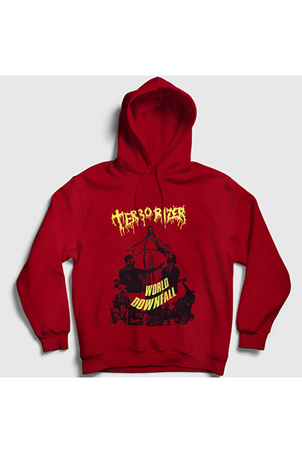 سويت شيرت بقلنسوة للجنسين باللون الأحمر World Downfall Terrorizer 570060tt