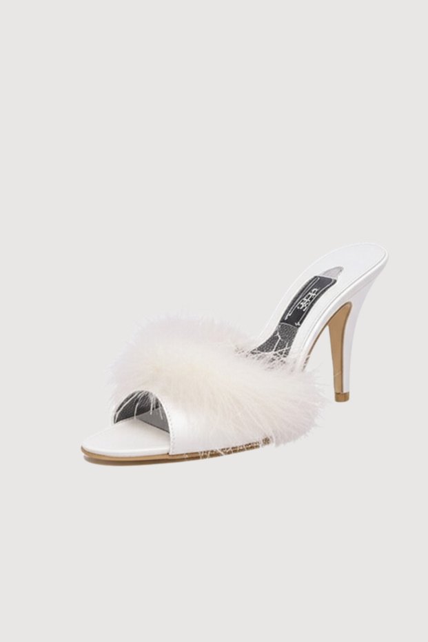 Women's Ecru Heeled Feathered House Slippers Daily Dowry Gift Vr.Gc.02.T25.Y19