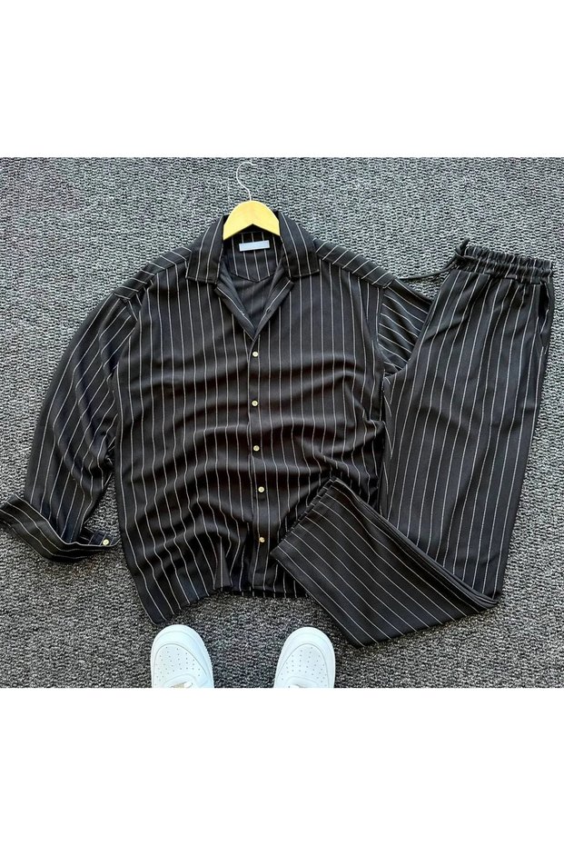 New Season Premium Crepe Fabric Striped Shirt-Pants Set of 2