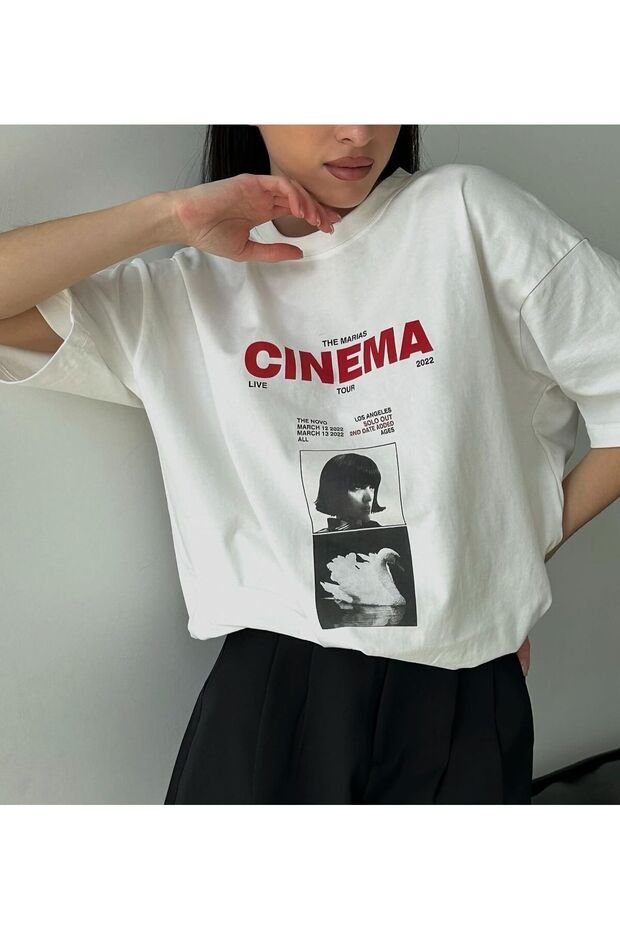 The Cinema Printed Crew Neck Cotton White Women'S/Men's Unisex Oversize Tshirt