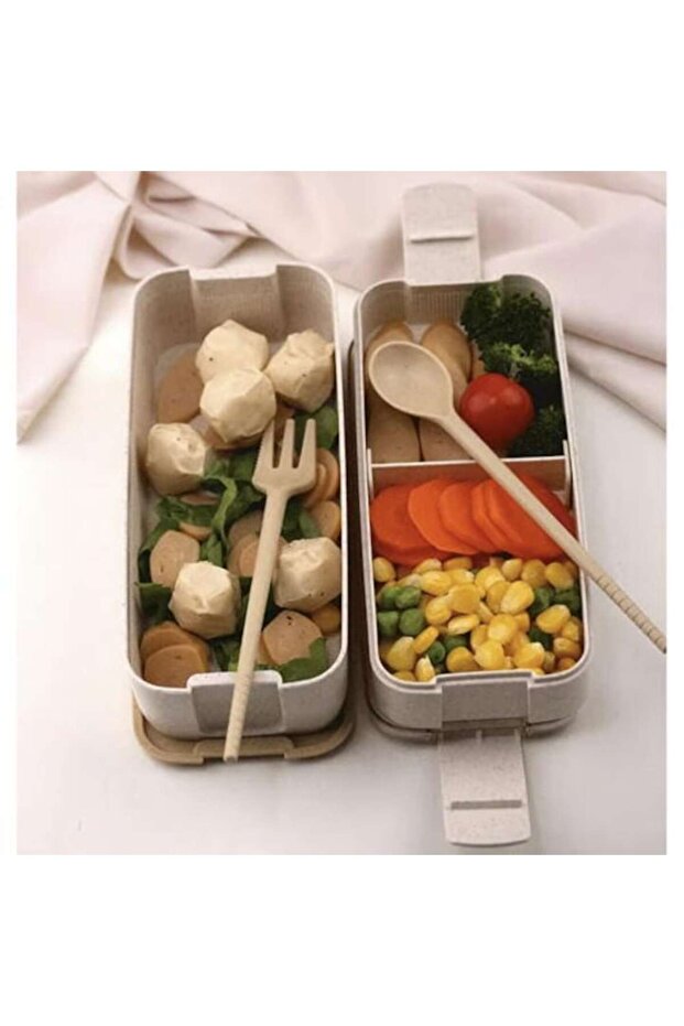 Lunch Box with Spoon and Fork Included, 750 ml, Beige, -Friendly Material - 3
