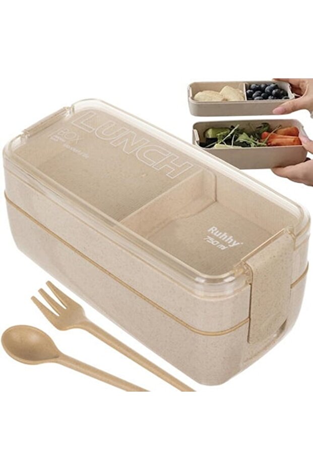 Lunch Box with Spoon and Fork Included, 750 ml, Beige, -Friendly Material - 1