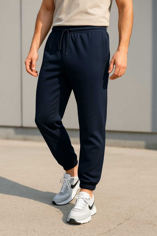 Men's Navy Blue Standard Fit Regular Cut 2 Thread Pocket Comfortable Jogger Sweatpants