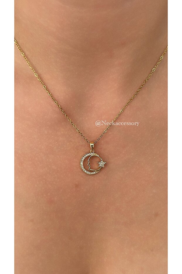 Çelik Ay Yıldız Kolye - 2