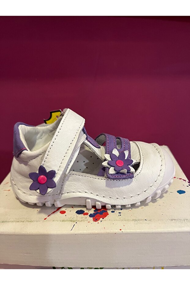 Sanbe 305 N 3502 Leather First Step Shoes White-Purple