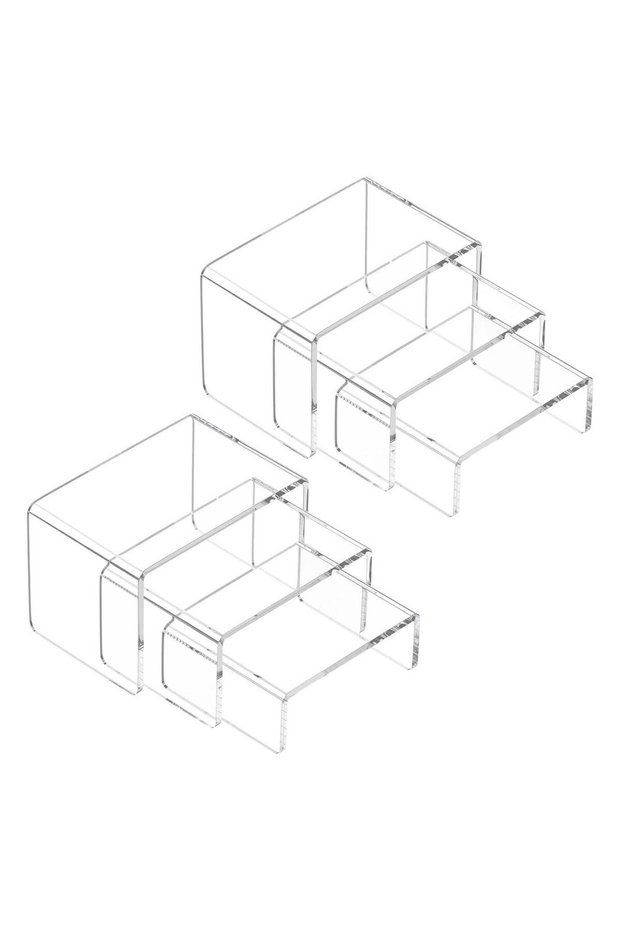 Acrylic Display Risers Stand 2 Sets,3 Steps Clear Riser Shelf Showcase for Amiibo Funko POP Figures