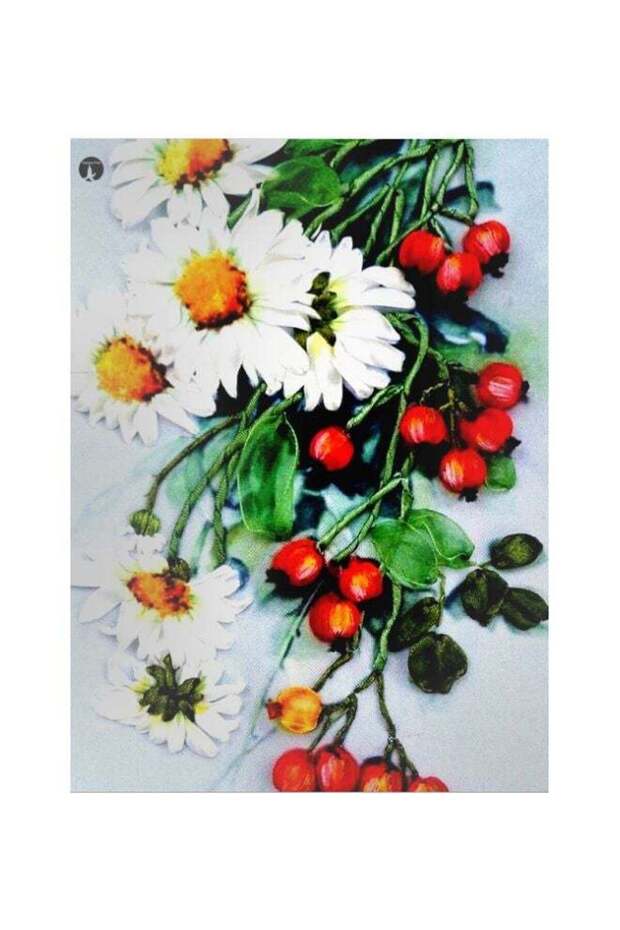 Flower Printed Metallic Plate White/Green/Red 20x15cm