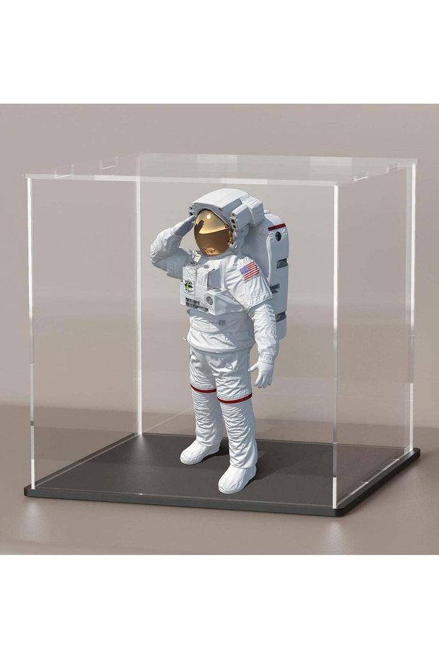 Clear Acrylic Display Case with Matte Black Acrylic Base, Simple Self-Assembly Dust-Proof Showcase,