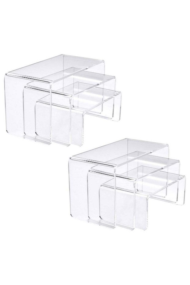 Acrylic Display Risers Stand 2 Sets,3 Tiers Clear Riser Shelf Showcase for Amiibo Funko POP Figures