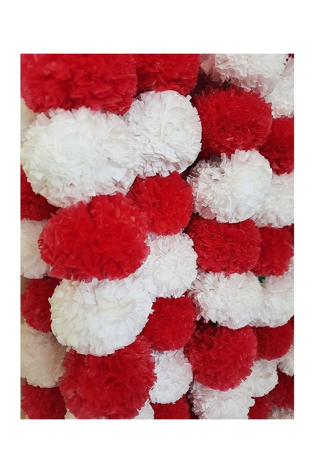 Pack of 5 artificial marigold garland string white and red color