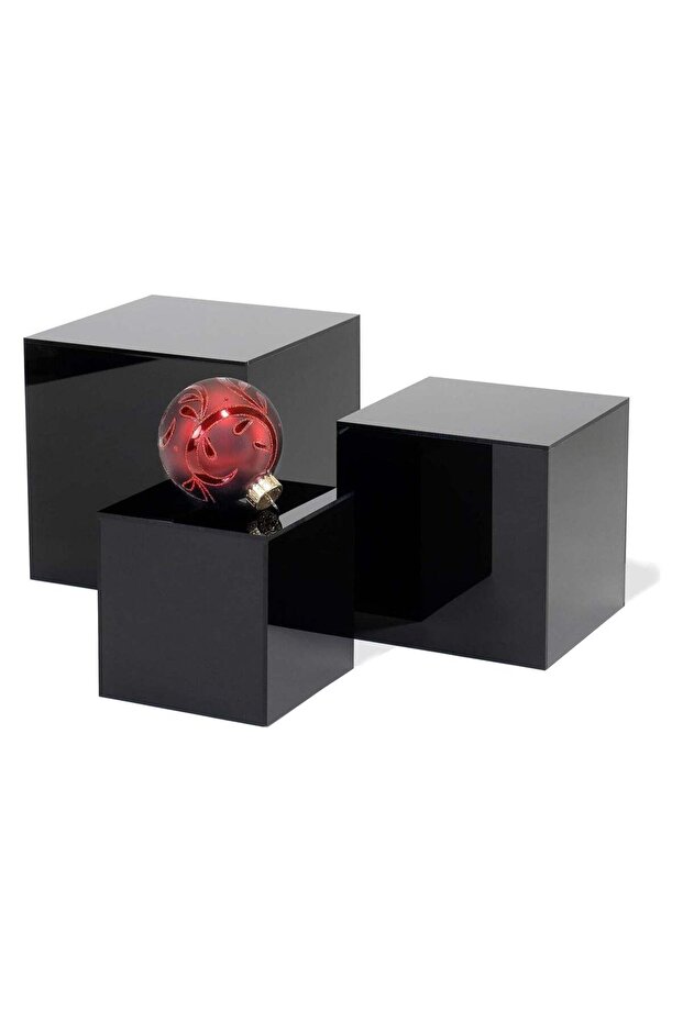 Set of 3 Glossy Black Acrylic Cube Display Nesting Riser Stands with Hollow Bottoms