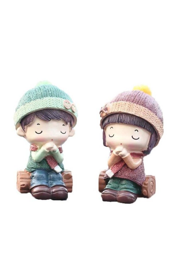 2-Piece Resin Crafts Creative Home Decoration Doll Ornaments Couple Doll Car Accessories Multicolou