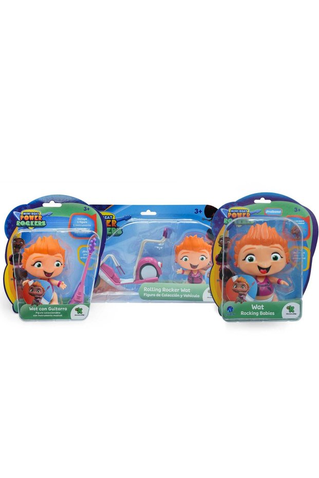 Mini Beat Power Rockers Wat 3 Pack Toy Set , Includes Wat with Guitar, Rolling Rocker Wat with Scoo