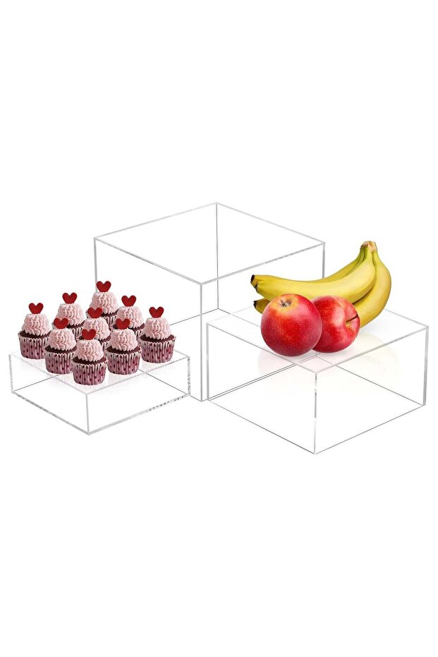 3 Pack Acrylic Display Boxes Cube Riser, Food Display Stands for Party Buffet Risers Clear Cake Sta