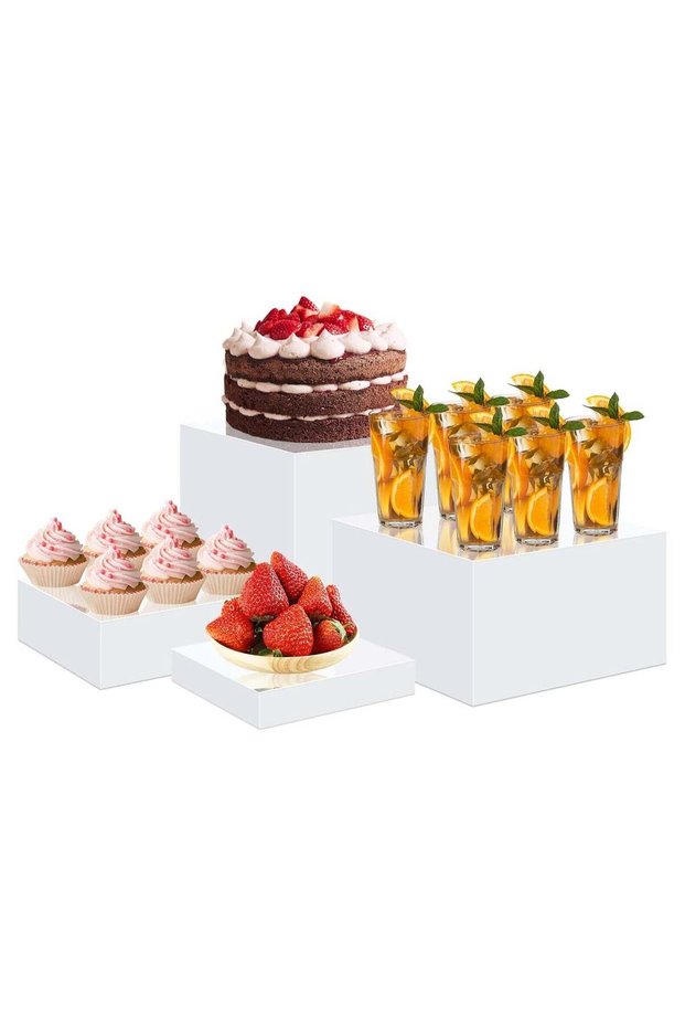 4pcs Buffet Risers, Food Display Stands for Buffet Table, Acrylic Display Risers Shelf for Dessert