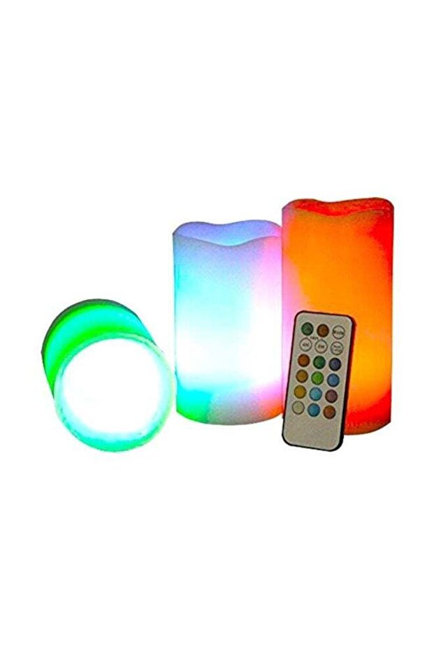 Pack Of 3 LED Candle With Remote Control Green/Orange/Purple 3.5x10.4x6.6inch
