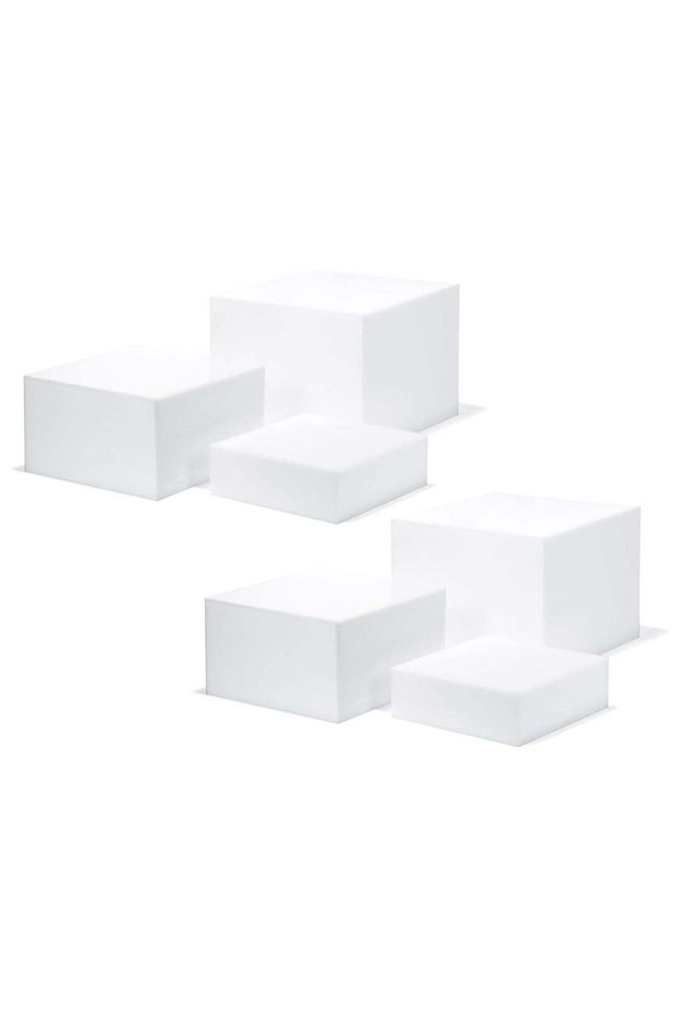 2 Sets of 3 Glossy White Acrylic Cube Display Nesting Risers with Hollow Bottoms
