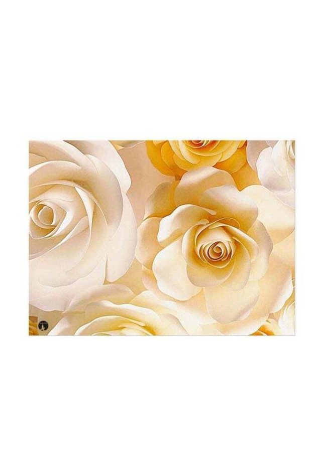Roses Themed Metallic Plate White/Yellow 20x15cm