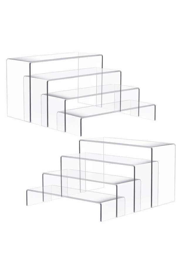 8 Pieces Acrylic Risers, 4 Tier (2 Set) Clear Rectangle Acrylic Showcase/Tabletop Display Stand, 4"