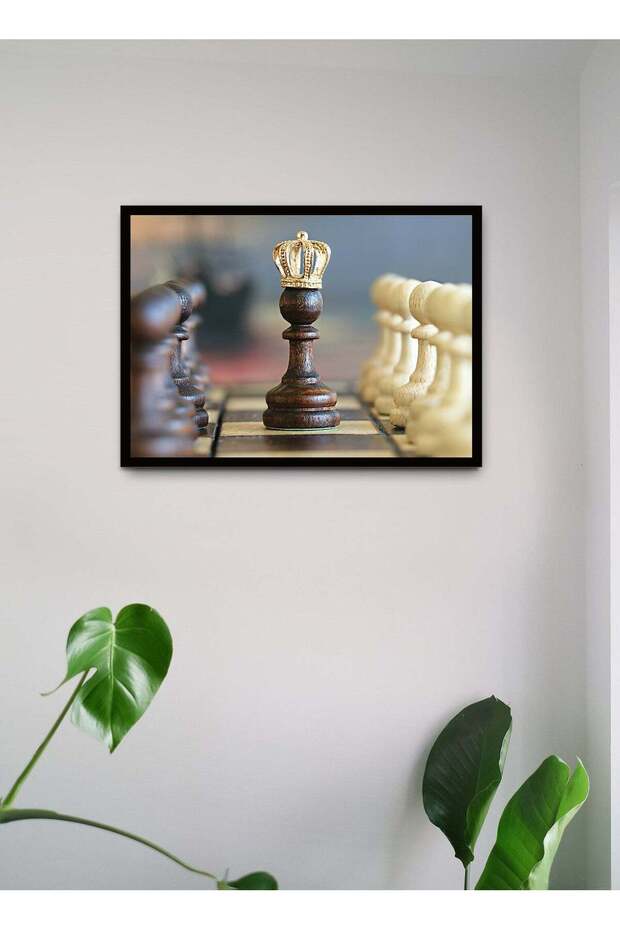 Wall Posters with Queen on Chess Board Picture and Black Frame - Wall Arts Home Décor Photo Frames