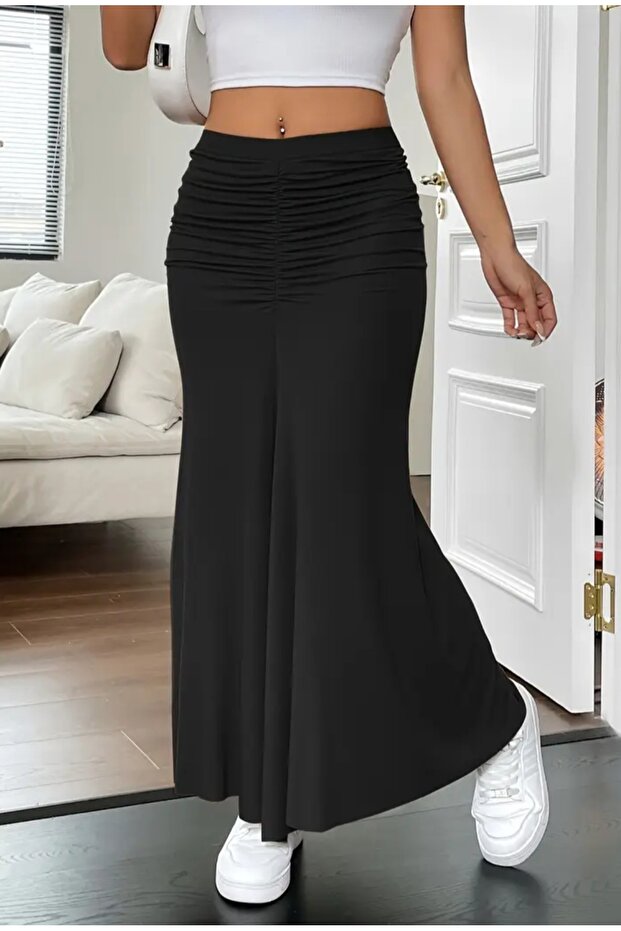 Maxi Length Lycra Skirt with Drawstring Detail on the Front and Back