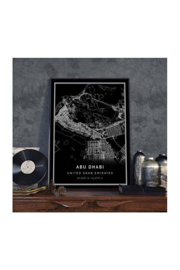 Abu Dhabi Map Framed Poster Black/White 30x40centimeter