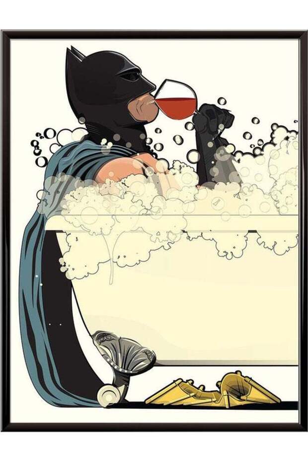 Batman Superhero In The Bath Bathroom Poster With Frame Multicolour 30x40cm